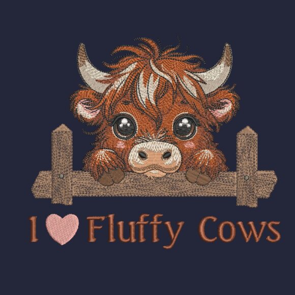 Highland Cow Sweatshirt I Love Fluffy Cows Embroidered Adult Unisex Crewneck - Picture 7 of 16